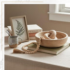 Novabright Farmhouse Wooden Bowl Set with Chain Beads, Natural - Image 3
