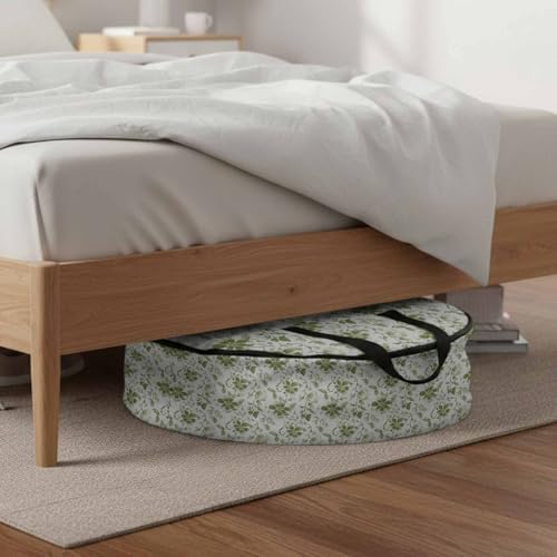 36 Inch Round Storage Bag 2 Pack,Abstract Sage Green Leaves on Vintage Waterproof Wreath Storage Container with Handles&Zipper Watercolor Flower Closet Organizer Bags Garland Box - Image 6