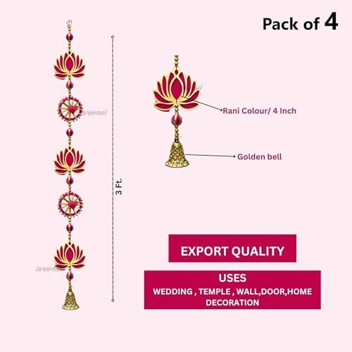 Divyakosh Handmade Lotus Wall & Door Hangings (Pack of 4) - Home & Pooja Decor for Diwali, Wedding, All Festivals (Size - 3 Ft / 36 Inches) - Image 3