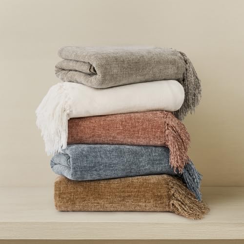 EverGrace Chenille Knit Throw Blanket for Couch, 50"x60", Dusk Blue - Image 7