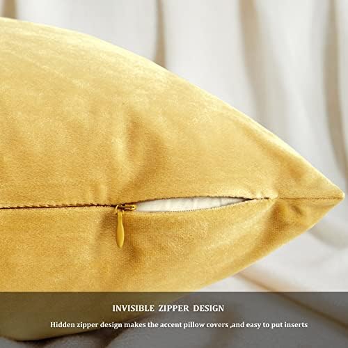 GIGIZAZA Decorative Throw Pillow Covers 18 x 18, Yellow Soft Pillow Covers Velvet,Set of 4 Decor Square Cushion Covers - Image 4