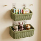 Wall Baskets Set of 2, Wicker-Style Hanging Baskets for Kitchen Bathroom Entryway Garages Porch Door Decor and Organizing, Green, Plastic - Image 6