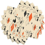 Mid Century Placemats 12x18 Inches, 1950s Vintage Fun Black Cat Starburst Atomic Modern Pattern, Kitchen Dining Decor Set of 6 by AuiMzoo