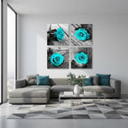 4-Piece Teal Rose Canvas Wall Art Decor 12x12in Framed Artwork for Bathroom - Image 4