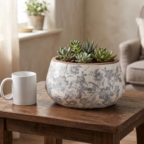 Ceramic Planter Pot, Grey Flower Pot with Drainage Hole, 10in - Image 3