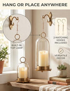 Brass Candle Holder Set of 2, Hurricane Glass Candle Holders with Flameless Candles, Glass Dome Candle Holder for Wedding, Holiday, Fireplace and Table Decor - Image 6