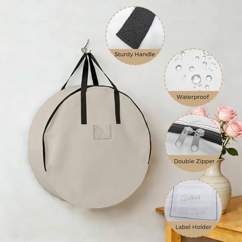 24 Inch Round Storage Bag 1 Pack,Watercolor Minimalist Pure Color Waterproof Wreath Storage Container with Handles&Zipper White Modern Art Closet Organizer Bags Garland Box - Image 5