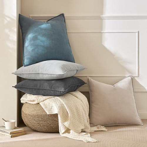 MIULEE Pack of 2 Light Grey Euro Shams Chenille Pillow Covers 26x26 Inch - Image 7