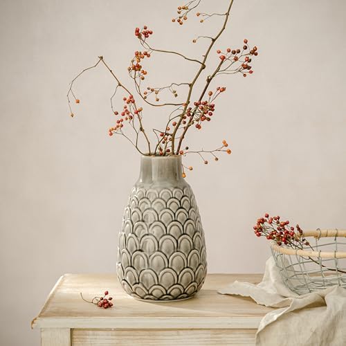 Ceramic Flower Vase, 9.06” Rustic Farmhouse Decorative Vase for Home Decor, Gray Textured Pottery Vase for Pampas Grass, Living Room, Entryway, Mantel, Kitchen Table, Centerpiece - Image 7