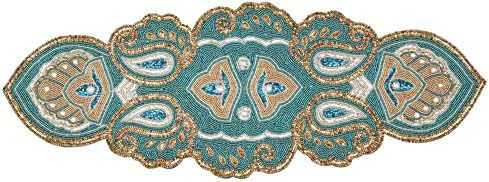 Lightnpro Beaded Christmas Table Runner 13x36 Inch - Teal Gold Paisley Design -Perfect Handmade Decorative Runner for Holiday, Thanksgiving, New Year, Winter Table Décor, Suitable Gift Every Occasion - Image 4