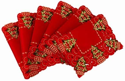 Grelucgo Set of 6 Embroidered Christmas Holiday Holly Tree Table Placemats, Rectangular 12 x 18 - Image 2