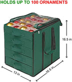 ProPik Christmas Ornament Storage Boxes with Dividers - 5 Separate Trays - Ornament Holder - Keeps 100 Holiday Ornaments - Durable Carrying Bag Handles Organizer Storage Box (Green) - Image 4