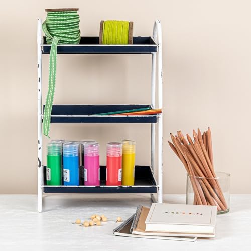 Creative Co-Op Heavily Distressed Navy 3-Tier Metal Tray with White Frame & Rim - Image 2
