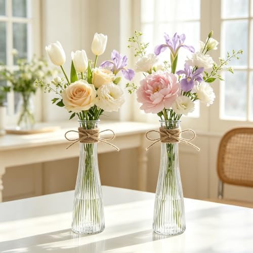 12 Pack Glass Bud Vases, 8.5" Ribbed Tall Bud Vases for Centerpiece Decor - Image 6