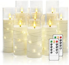 Nimiko Flickering Flameless LED Candles, 9 Pcs with Embedded Star String, Acrylic LED Pillar Candles with Remote, Suitable for Home Decoration (White) by Nimiko