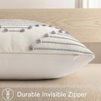 Mecatny Boho Outdoor Throw Pillow Covers 22x22 Set of 2 Grey & Cream White - Image 5