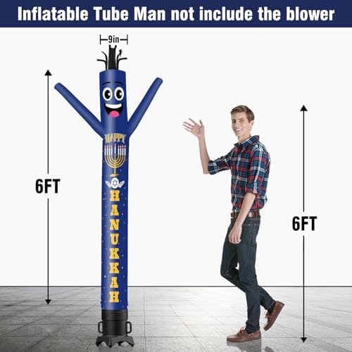 6FT Tall Hanukkah Inflatable Tube Man (9''Diameter) Wacky Wavy Dancing Guy for Outdoor Decoration Advertising Business Promotion - Happy Hanukkah (Blower Not Included) - Image 2