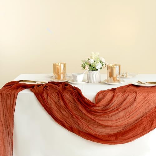 Sioloc Terracotta Table Cloth Cheesecloth Table Runner 10ft Rustic for Tea Wedding Party Baby Bridal Centerpiece Fall Decor for Home Halloween Thanksgiving - Image 5