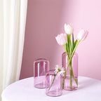 ZENS Bud Vases Set of 6, Pink Clear Small Glass Vase for Flowers. Modern Hand Blown Cylinder Glass Vase for Wedding Reception Centerpieces Living Room Decorative. - Image 6