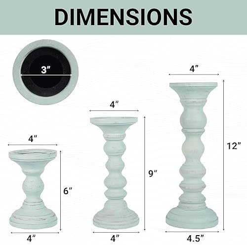Mela Artisans Willow Mango Wood Candle Holders - Opal Blue, Set of 3 - Image 2