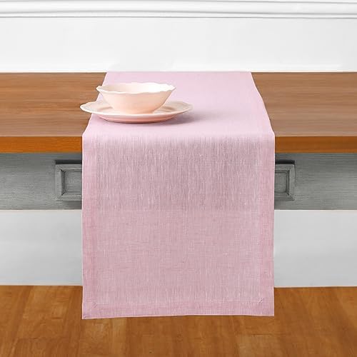 Solino Home 100% Pure Linen Dining Table Runner Pink, Athena 14 x 120 in - Image 2