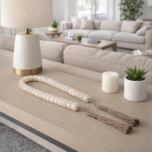 Book Shelf Beads for Bathroom and Home Decor - Beaded Garland for Bedroom, Kitchen, and Living Room Centerpiece - Small Desk Accessories for Office, Study, Mantel, and Console - 1", Ivory & Tan - Image 2