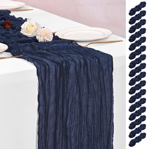 16 Pack Navy Blue Table Runners 10FT Cheesecloth Table Runner Boho Gauze Table Runner Long Rustic Sheer Fabric Table Runners for Wedding Party Bridal Shower Farmhouse & Home Decor by Lumaycens