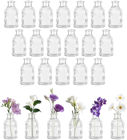 Glass Bud Vases Set of 24 Small Flower Vase in Bulk Mini Ribbed Clear VaseS by VIVIRENOIR