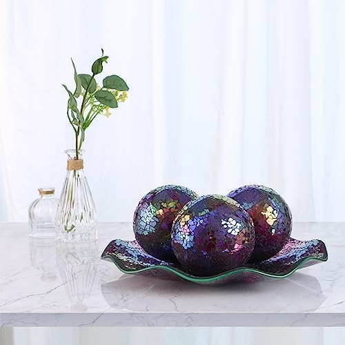 MDLUU Centerpiece Bowl and Balls Set, Mosaic Tray with 3 Pieces Spheres, 12" Decorative Plate with 4" Mosaic Orbs for Home Decor, Gift (Multicolored Purple) - Image 5
