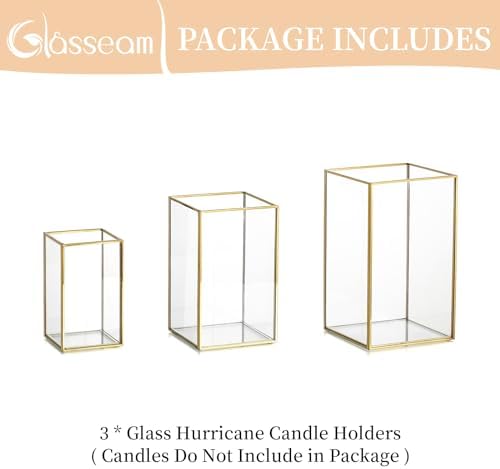 Glasseam Gold Hurricane Candle Holder for Pillar 3Pcs Square Lanterns Decor - Image 7