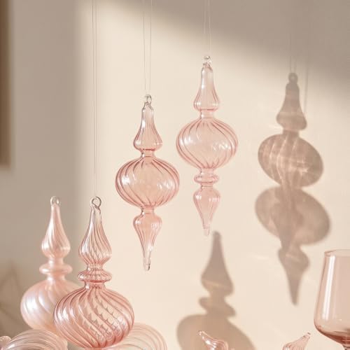 12 Pcs Vintage Glass Finial Christmas Ornaments, Pink - Image 5