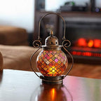 Lily's Home Decorative Candle Lanterns, Mosaic Glass and Wrought Iron Tea Light Candle Holder for Indoor or Outdoor Hanging Lantern. Candle NOT Included. Orange and Gold - Image 2