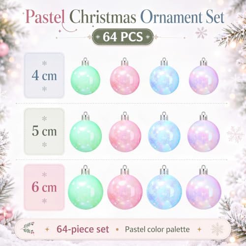 Lunmon 64 Pcs Colorful Iridescent Christmas Ornament Pastel Clear Xmas Ball - Image 3
