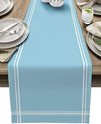 Smile Sunflower Baby Blue Table Runner, Burlap Table Runners 120 inches Long,Farmhouse Style Solid Color Table Runner for Wedding Holiday Party Dinner,Dresser Scarf Decor by Smile+Sunflower