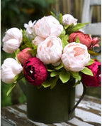 FiveSeasonStuff Burnt Pink and Dusty Pink Vintage Artificial Peonies Silk Flowers and Hydrangeas for Wedding Bridal Home Decor – Beautiful Floral Centerpiece Bouquet (Fireside Romance) - Image 3