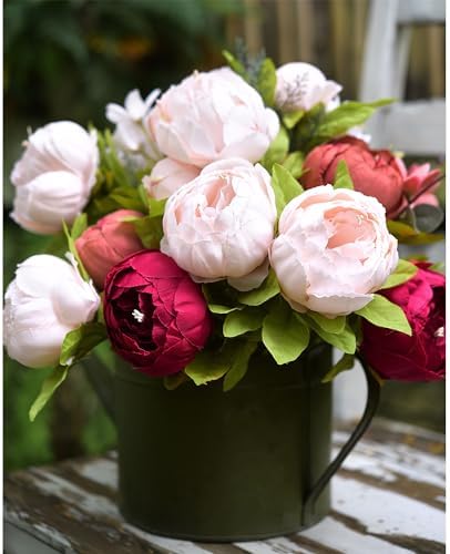 FiveSeasonStuff Burnt Pink and Dusty Pink Vintage Artificial Peonies Silk Flowers and Hydrangeas for Wedding Bridal Home Decor – Beautiful Floral Centerpiece Bouquet (Fireside Romance) - Image 3