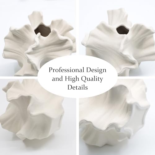Ceramic Vase - Set of 2 for Home Decor,White Flower Shape Pampas Vases Minimalist Nordic Boho Style for Modern Farmhouse Decor, Living Room、 Kitchen、Mantle、Bedroom、Dining Table、Office - Image 5