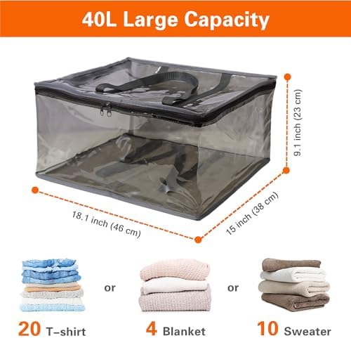 Vieshful Grey 40L Clear Clothes Storage Bag with Zipper 5 Pack Colorful Clothes Organizer Vinyl Storage Bag for Comforter, Blanket, Bedding, Duvet, Transparent Moving Totes, Grey - Image 2
