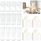 24Pcs White Pillar Candle Set with Glass Holders - Ideal for Wedding Centerpieces, Party Table Decor, and Home Styling by Unknown