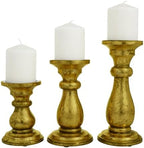 Deco 79 Mango Wood Decorative Candle Holder Turned Style Pillar Candle Stand, Set of 3 Candlestick Holder 10", 8", 6"H, Brass by Unknown
