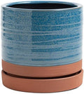 HERDUK 6 Inch Plant Pots, Ceramic Planter Pot with Drainage Hole & Saucer, Indoor/Outdoor Cylinder Round Planter Pot, Aqua Blue & Terracotta Red by Herduk