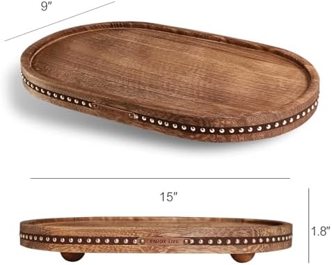 Oval Wooden Decorative Tray Coffee Table Tray Home Decor 15" Rustic - Image 2