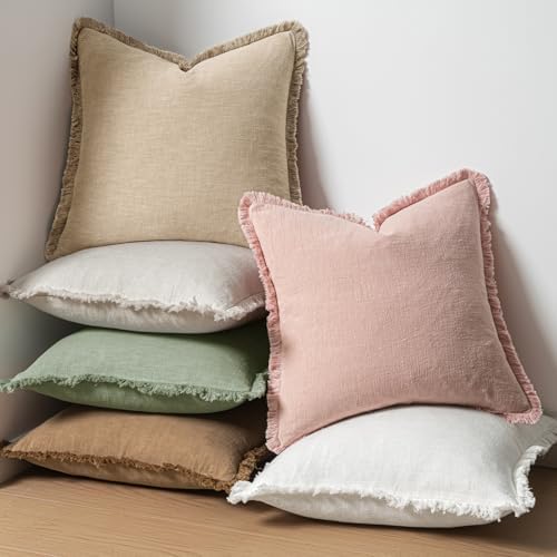 MIULEE Boho Linen Fringe Decorative Throw Pillow Covers Sage Green 20x20 - Image 6