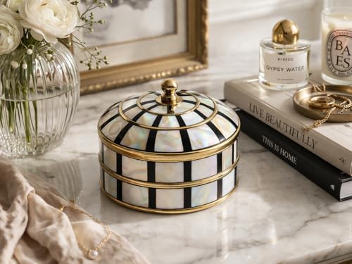 Decorative Jewelry Trinket Box Unique Gift for Home Decor Antique Metal Case with Mother of Pearl Sindoor Box/Coin Box (Double Black) - Image 2