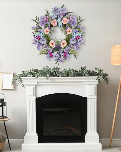 Garvee 20 in Spring Summer Artificial Colorful Flower Wreath for Front Door - Image 4