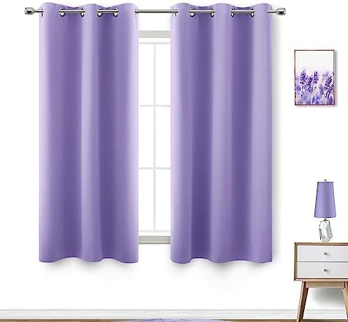 Lavender Girls Room Darkening Curtains for Nursery Set 2 Panels Short Grommet Blackout Window Drapes Block Insulated Thermal Light Purple Room Decor for Girls Bedroom Kids 54 Inch Length Lilac by KOUFALL