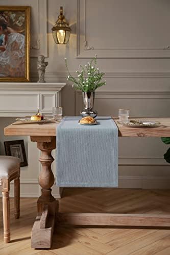 ZeeMart Burlap Style Farmhouse Table Runner, 14x108 Inches Light Dusty Blue - Image 2