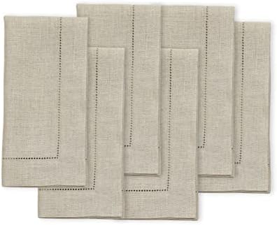 Solino Home 100% Pure Linen Napkins Natural Hemstitch, 20 x 20 in, Set of 6 by SolinoHome