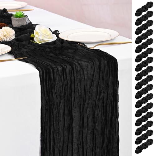 16 Pack Black Table Runner 10FT Cheesecloth Table Runner Boho Gauze Table Runners Long Rustic Sheer Fabric Table Runners for Wedding Party Bridal Shower Farmhouse & Home Decor by Lumaycens