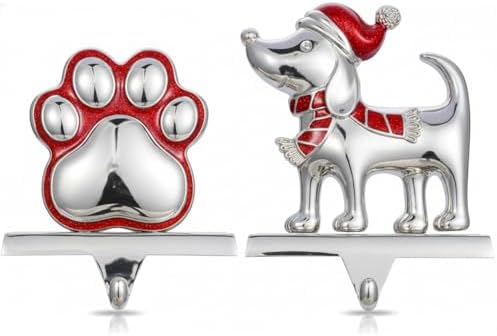 Christmas Stocking Holders for Mantle Dog Stocking Fireplace Hooks Mantle Stocking Hangers Christmas Animal Stocking Holder Shelf Decorations (C-Dog Paw Dog,2) by Desami